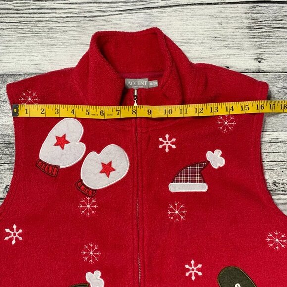 Ugly Christmas Sweater Red Mittens Hats Snowflakes Fleece Vest - Picture 8 of 10